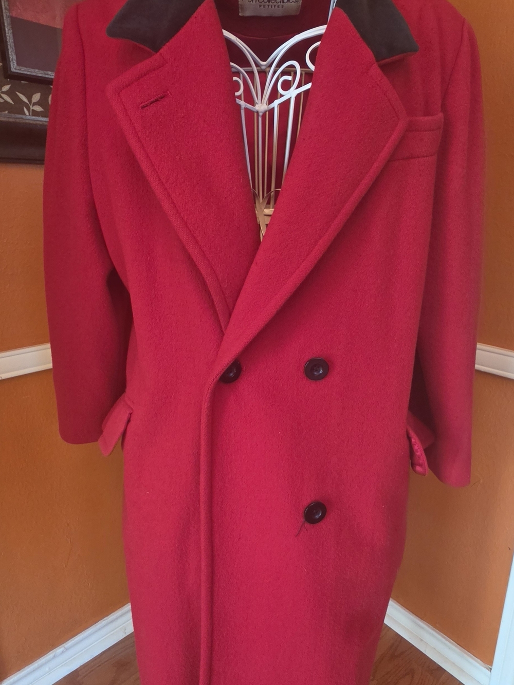 JH Collectibles Women Red Double-Breasted Pea Coat with Contrast Collar